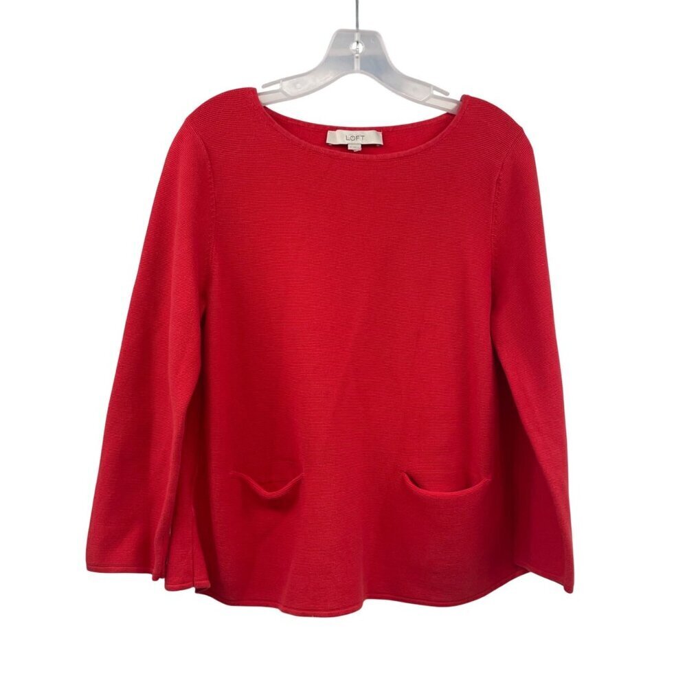 Loft Womens Boxy Pullover Sweater 3/4 Sleeve Orange Size Small Pockets